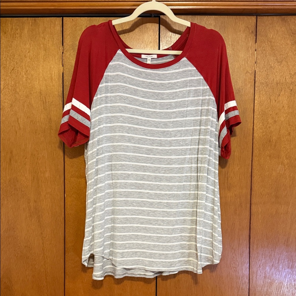 Maurices Red and Gray Striped Tee